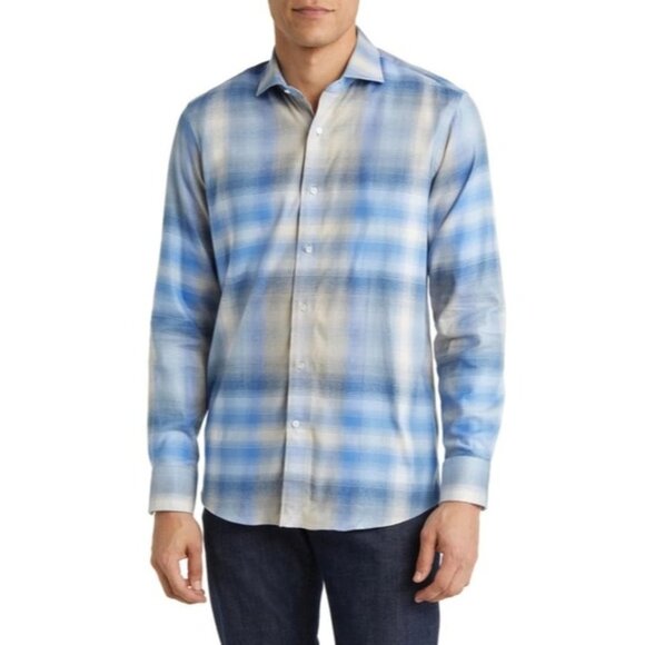 NWT Peter Millar Crown Crafted Goodman Plaid Cotton Flannel Button-up Shirt In V - Picture 1 of 6